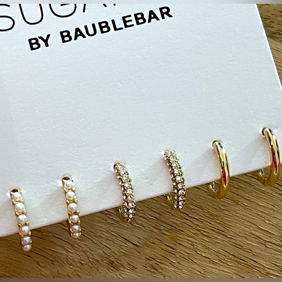 Sugarfix By Baublebar 4 Pair NEW Gold Tone Earrings Pearls Rhinestones Hoops - Picture 11 of 13